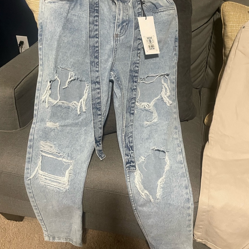 Men's Light Blue Distressed Jeans